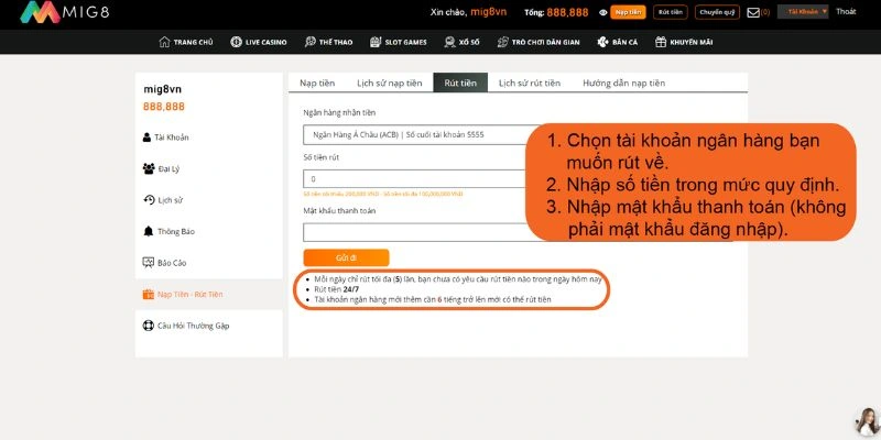 Rút tiền Mig8 - Quy trình thực hiện đơn giản